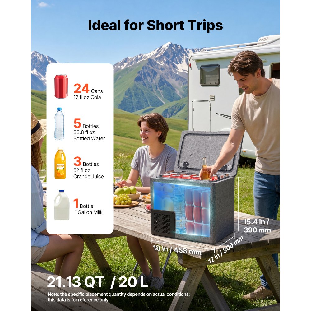 VEVOR 12 Volt Refrigerator, 21.1 QT/ 20L Car Fridge, Portable Ultra-Light EPP Freezer, APP Control Electric Compressor