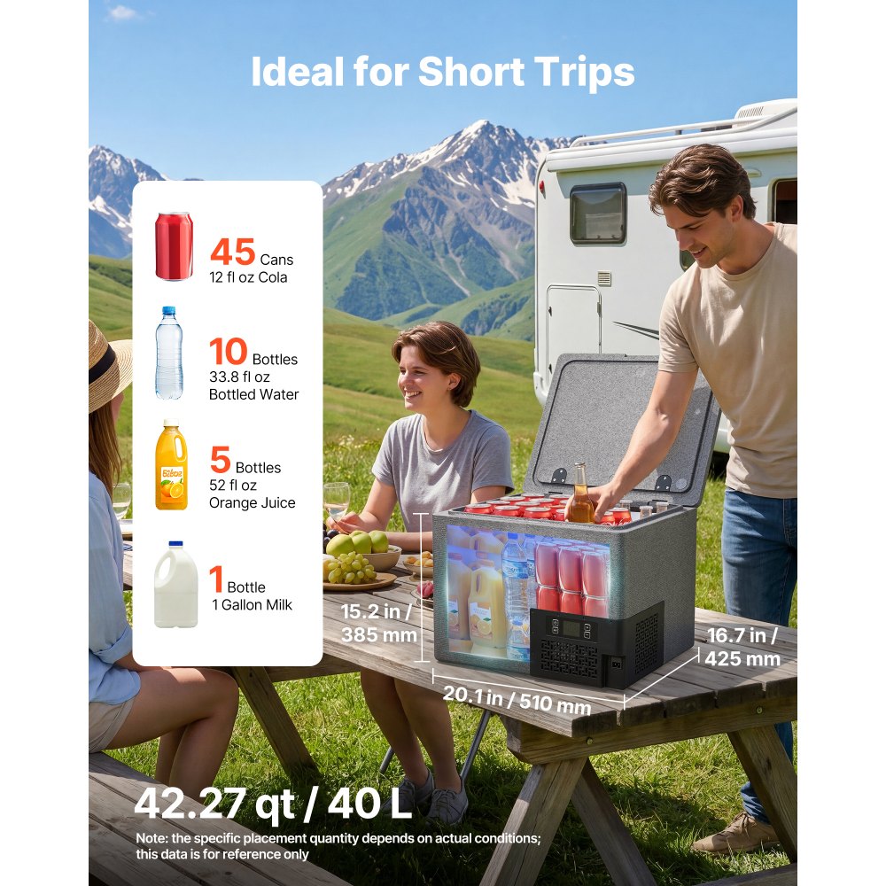 VEVOR 12 Volt Refrigerator, 42.3 QT/ 40L Car Fridge, Portable Ultra-Light EPP Freezer, APP Control Electric Compressor