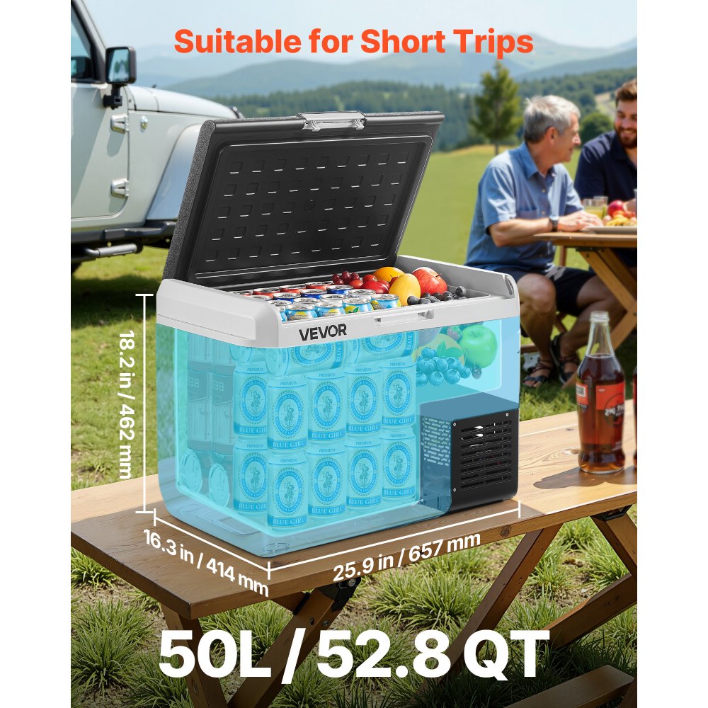 VEVOR 12 Volt Car Refrigerator, 52.8QT/50L Car Fridge, Portable Electric Cooler with -4℉~68℉ Adjustable Temperature