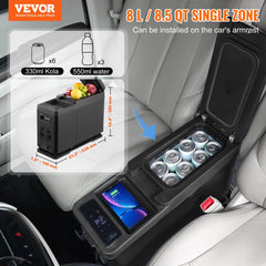 VEVOR Car Refrigerator, 12 Volt Car Armrest Refrigerator Fridge, 8 L Single Zone Portable Freezer, -4℉-68℉ Adjustable