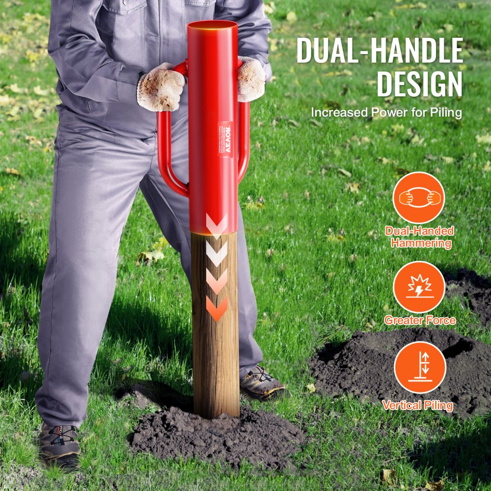 VEVOR Fence Post Driver with Handles, 2.7 in Inner Diameter T Post Pole Pounder, 14LB Heavy Duty Carbon Steel Hand Post