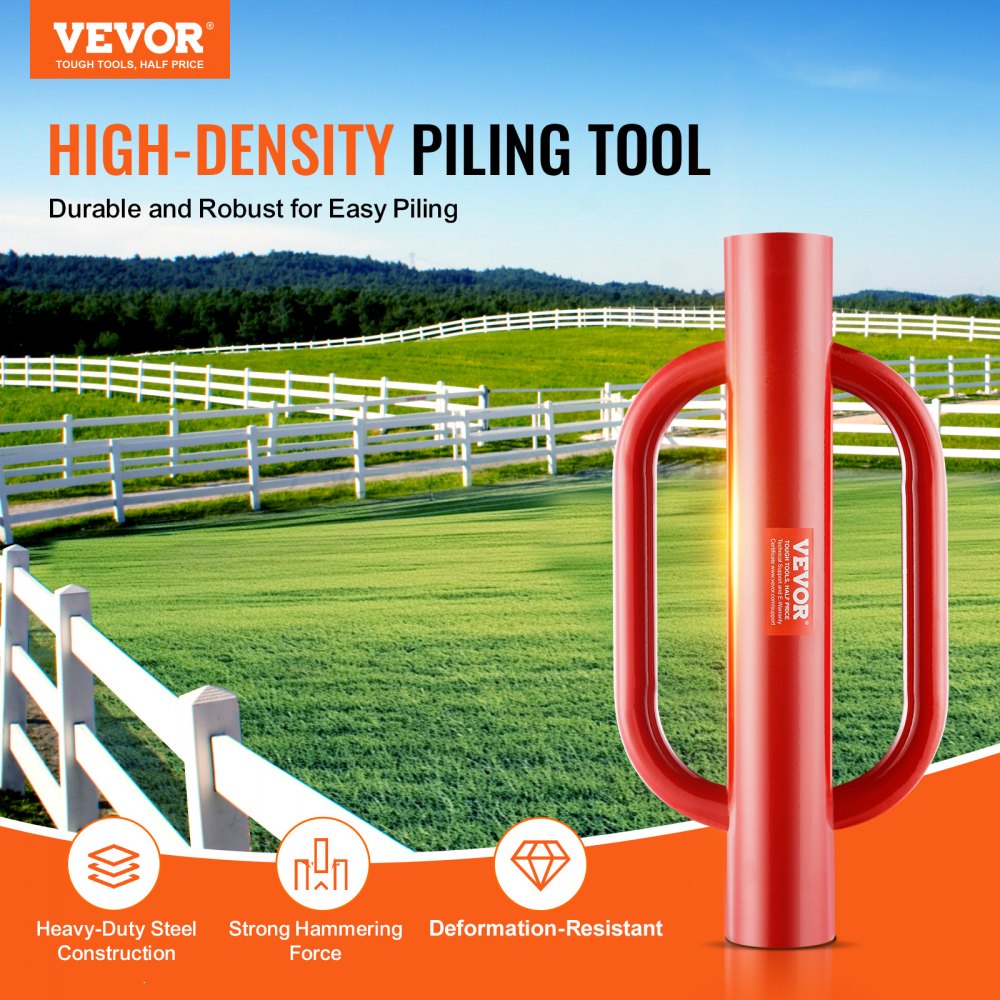VEVOR Fence Post Driver with Handles, 4.11 in Inner Diameter T Post Pole Pounder, 22LB Heavy Duty Carbon Steel Hand