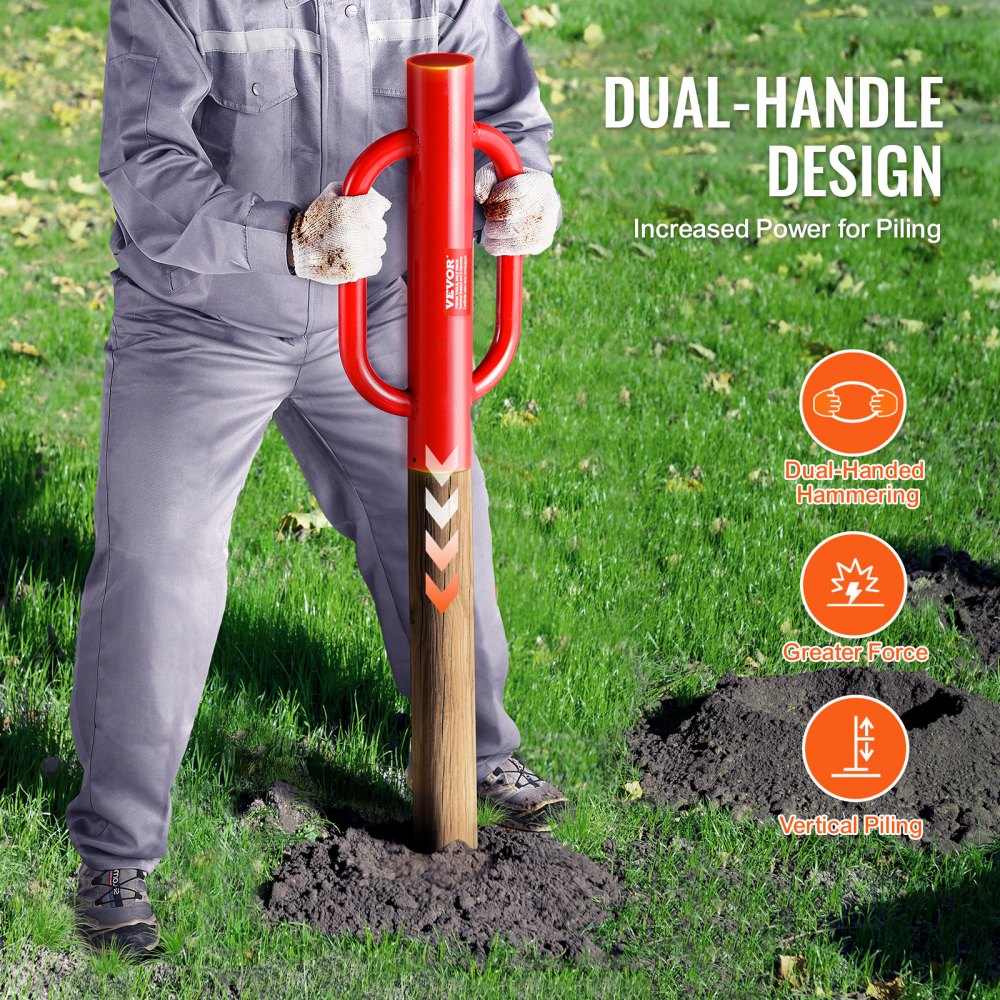 VEVOR Fence Post Driver with Handles, 4.11 in Inner Diameter T Post Pole Pounder, 22LB Heavy Duty Carbon Steel Hand