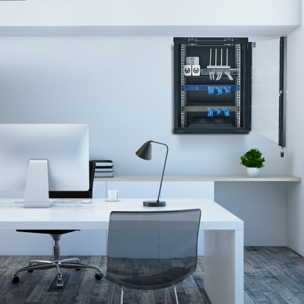 VEVOR 15U Wall Mount Network Cabinet, 500 lbs Max. Ground Load Capacity, Server Rack Cabinet Enclosure with Locking