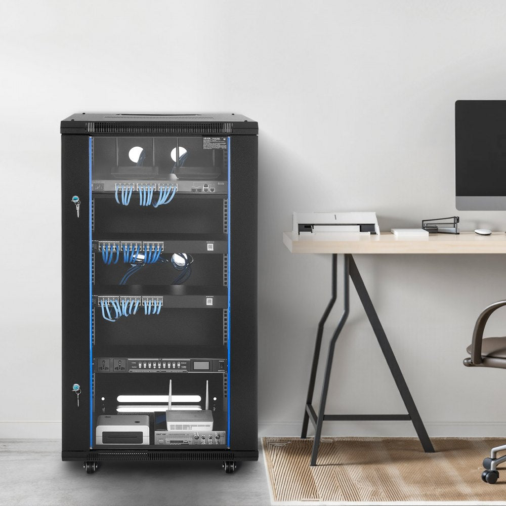 VEVOR 22U Network Cabinet Wall Mount, 23.6 in Depth, 300 lbs Max Load Capacity Server Cabinet Rack Enclosure with