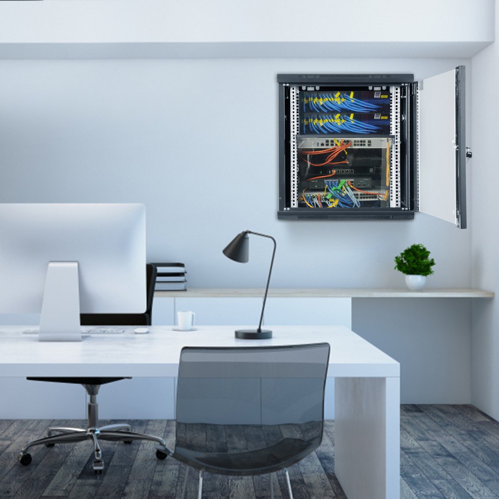 VEVOR 12U Wall-Mounted Server Network Cabinet, 15.5'' Depth, Secure Rack Enclosure, Supports up to 200 lbs, Lockable