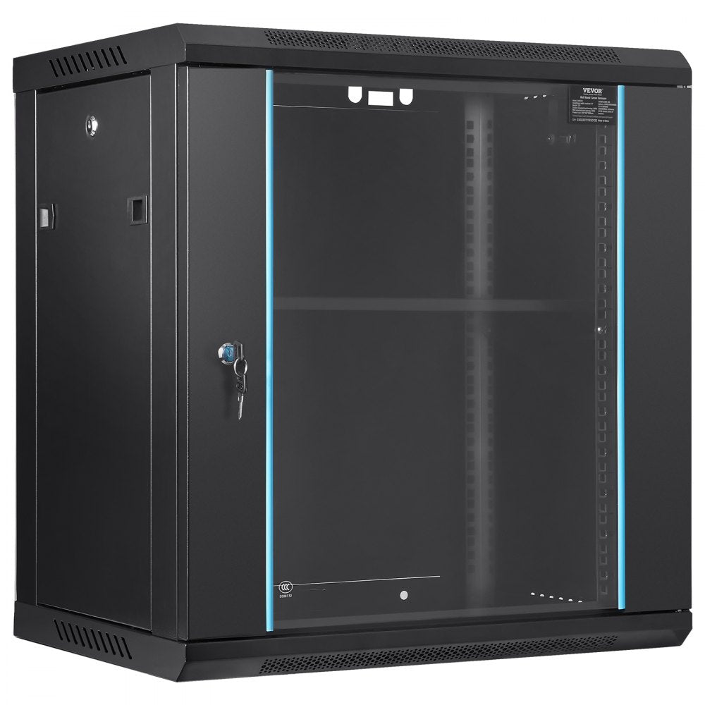 VEVOR 12U Wall-Mounted Server Network Cabinet, 15.5'' Depth, Secure Rack Enclosure, Supports up to 200 lbs, Lockable