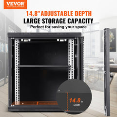 VEVOR 9U Wall-Mounted Server Network Cabinet, 15.5'' Depth, Secure Rack Enclosure, Supports up to 200 lbs, Features