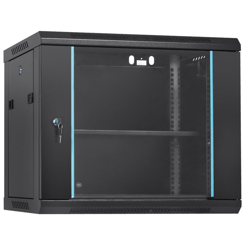 VEVOR 9U Wall-Mounted Server Network Cabinet, 15.5'' Depth, Secure Rack Enclosure, Supports up to 200 lbs, Features