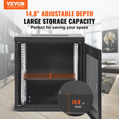 VEVOR 12U Wall Mount Server Cabinet, 15.5'' Depth, Network Rack Enclosure, Supports up to 200 lbs, Secure Locking