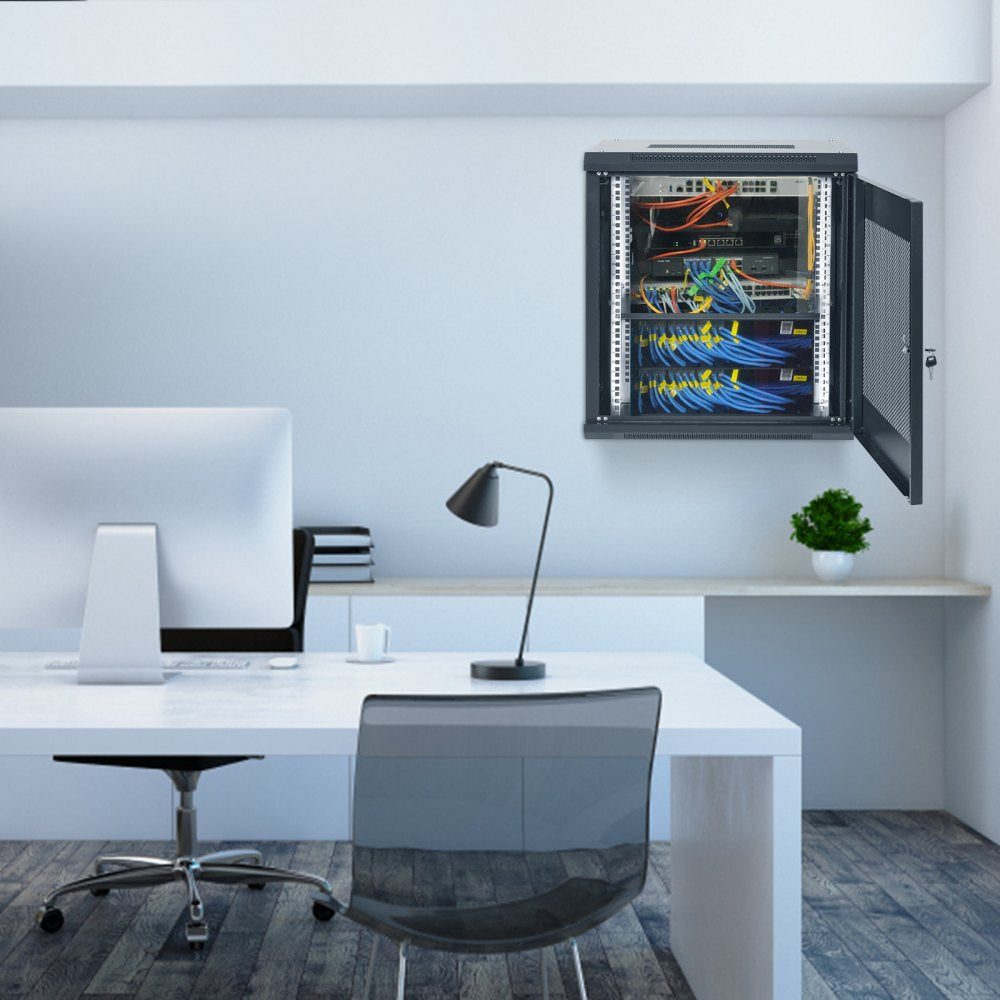 VEVOR 12U Wall Mount Server Cabinet, 15.5'' Depth, Network Rack Enclosure, Supports up to 200 lbs, Secure Locking