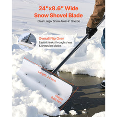 VEVOR Snow Pusher Shovel, 24 in Wide Outdoor Snowplow Shovel with Ergonomic Grip, HDPE Plastic Blade, Winter Shovels