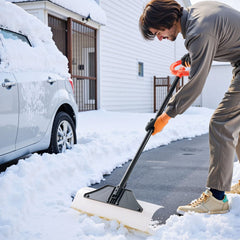 VEVOR Snow Pusher Shovel, 24 in Wide Outdoor Snowplow Shovel with Ergonomic Grip, HDPE Plastic Blade, Winter Shovels