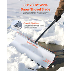 VEVOR Snow Pusher Shovel, 30 in Outdoor Snowplow Shovel with Ergonomic Grip, HDPE Plastic Blade, Winter Shovels with