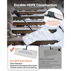 VEVOR Snow Pusher Shovel, 30 in Outdoor Snowplow Shovel with Ergonomic Grip, HDPE Plastic Blade, Winter Shovels with