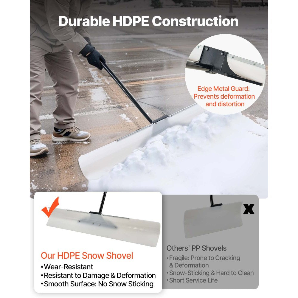 VEVOR Snow Pusher Shovel, 48 in Outdoor Snowplow Shovel with Ergonomic Grip, HDPE Plastic Blade, Winter Shovels with