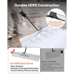 VEVOR Snow Pusher Shovel, 48 in Outdoor Snowplow Shovel with Ergonomic Grip, HDPE Plastic Blade, Winter Shovels with