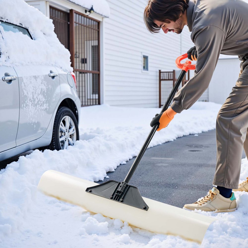 VEVOR Snow Pusher Shovel, 48 in Outdoor Snowplow Shovel with Ergonomic Grip, HDPE Plastic Blade, Winter Shovels with