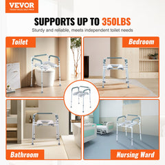 VEVOR Commode Chair, Bedside Commode with Padded Seat and Arms, 7-Level Adjustable Height, 5.8L Removable Bucket, Easy