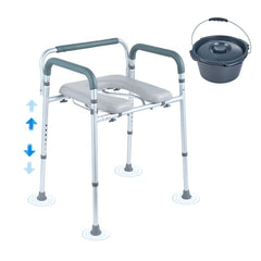 VEVOR Commode Chair, Bedside Commode with Padded Seat and Arms, 7-Level Adjustable Height, 5.8L Removable Bucket, Easy