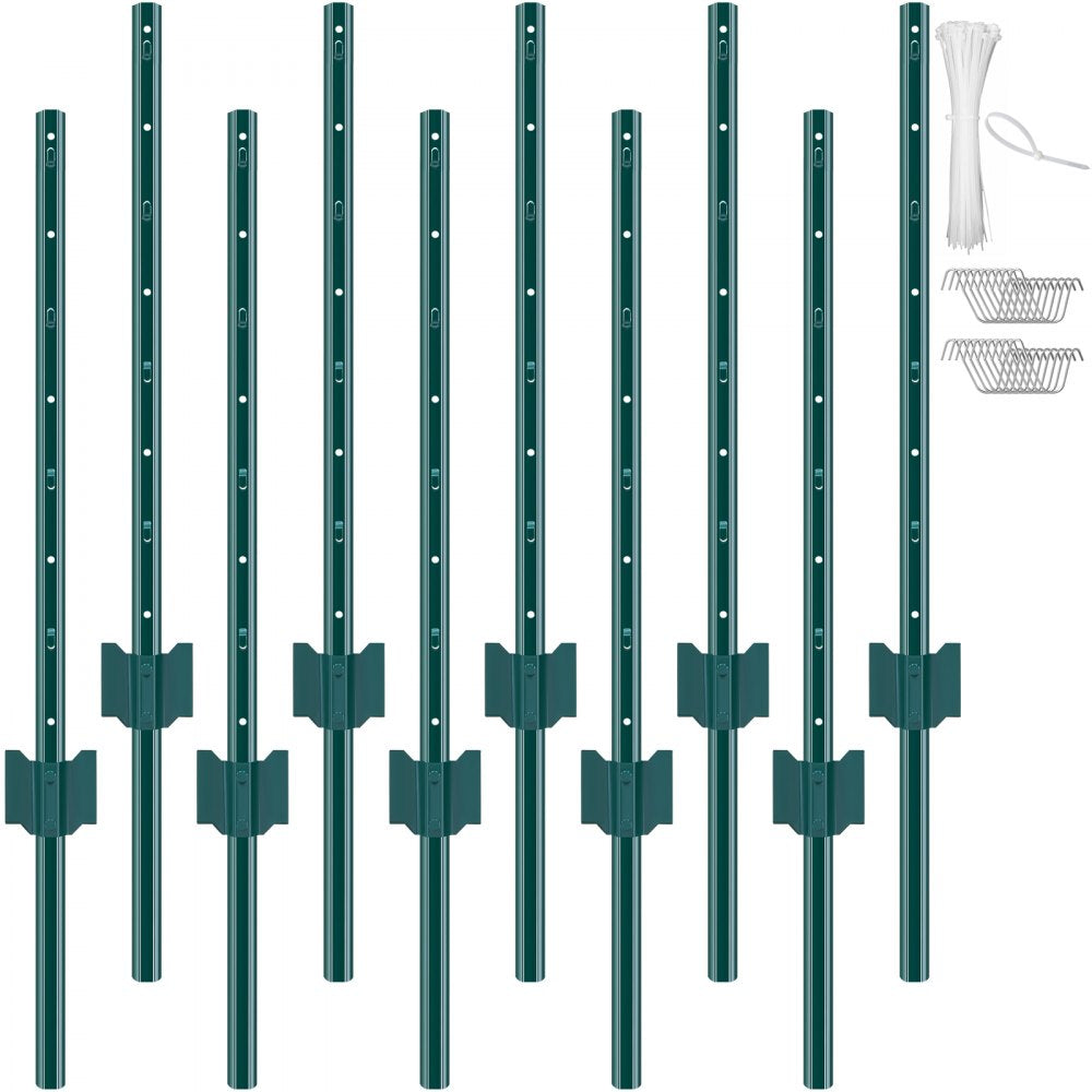 VEVOR 3 Feet Fence Post, 10 Pack U-Channel Heavy Duty Metal Fence Posts, Sturdy Steel Fence Stakes for Garden Yard