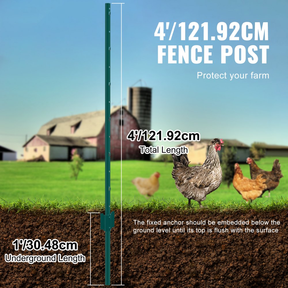 VEVOR 4 Feet Fence Post, 10 Pack U-Channel Heavy Duty Metal Fence Posts, Sturdy Steel Fence Stakes for Garden Yard