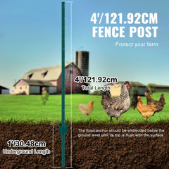 VEVOR 4 Feet Fence Post, 10 Pack U-Channel Heavy Duty Metal Fence Posts, Sturdy Steel Fence Stakes for Garden Yard