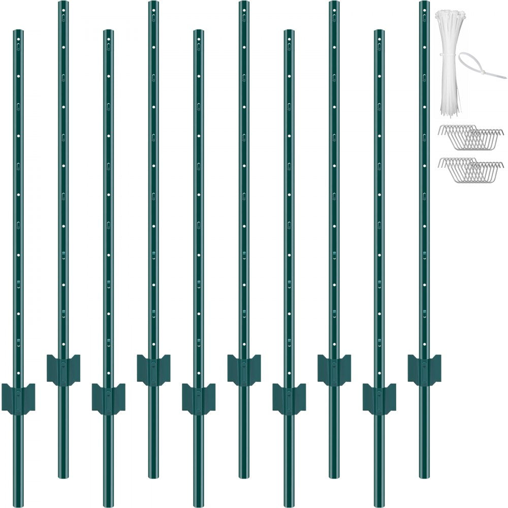 VEVOR 4 Feet Fence Post, 10 Pack U-Channel Heavy Duty Metal Fence Posts, Sturdy Steel Fence Stakes for Garden Yard