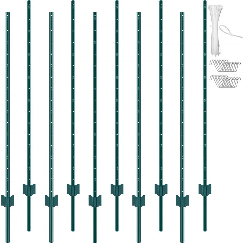 VEVOR 5 Feet Fence Post, 10 Pack U-Channel Heavy Duty Metal Fence Posts, Sturdy Steel Fence Stakes for Garden Yard