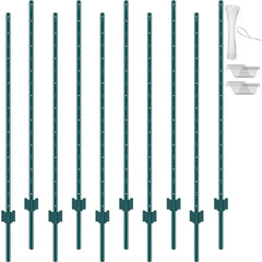 VEVOR 5 Feet Fence Post, 10 Pack U-Channel Heavy Duty Metal Fence Posts, Sturdy Steel Fence Stakes for Garden Yard