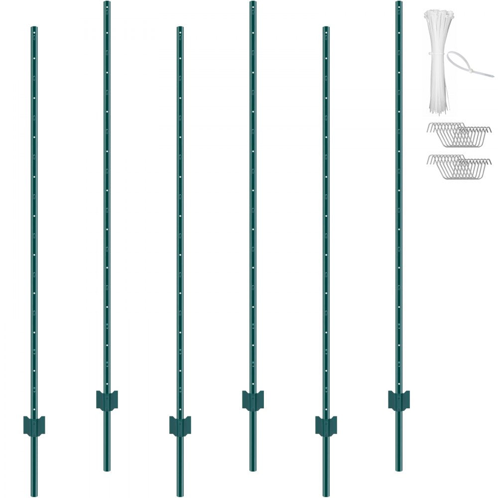 VEVOR 6 Feet Fence Post, 6 Pack U-Channel Heavy Duty Metal Fence Posts, Sturdy Steel Fence Stakes for Garden Yard
