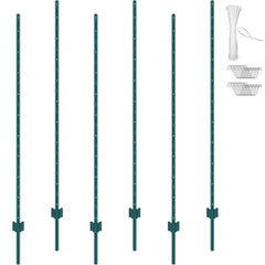 VEVOR 6 Feet Fence Post, 6 Pack U-Channel Heavy Duty Metal Fence Posts, Sturdy Steel Fence Stakes for Garden Yard