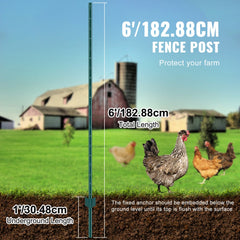 VEVOR 6 Feet Fence Post, 10 Pack U-Channel Heavy Duty Metal Fence Posts, Sturdy Steel Fence Stakes for Garden Yard