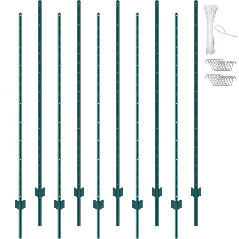 VEVOR 6 Feet Fence Post, 10 Pack U-Channel Heavy Duty Metal Fence Posts, Sturdy Steel Fence Stakes for Garden Yard