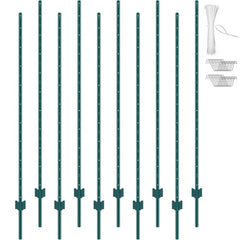 VEVOR 6 Feet Fence Post, 10 Pack U-Channel Heavy Duty Metal Fence Posts, Sturdy Steel Fence Stakes for Garden Yard