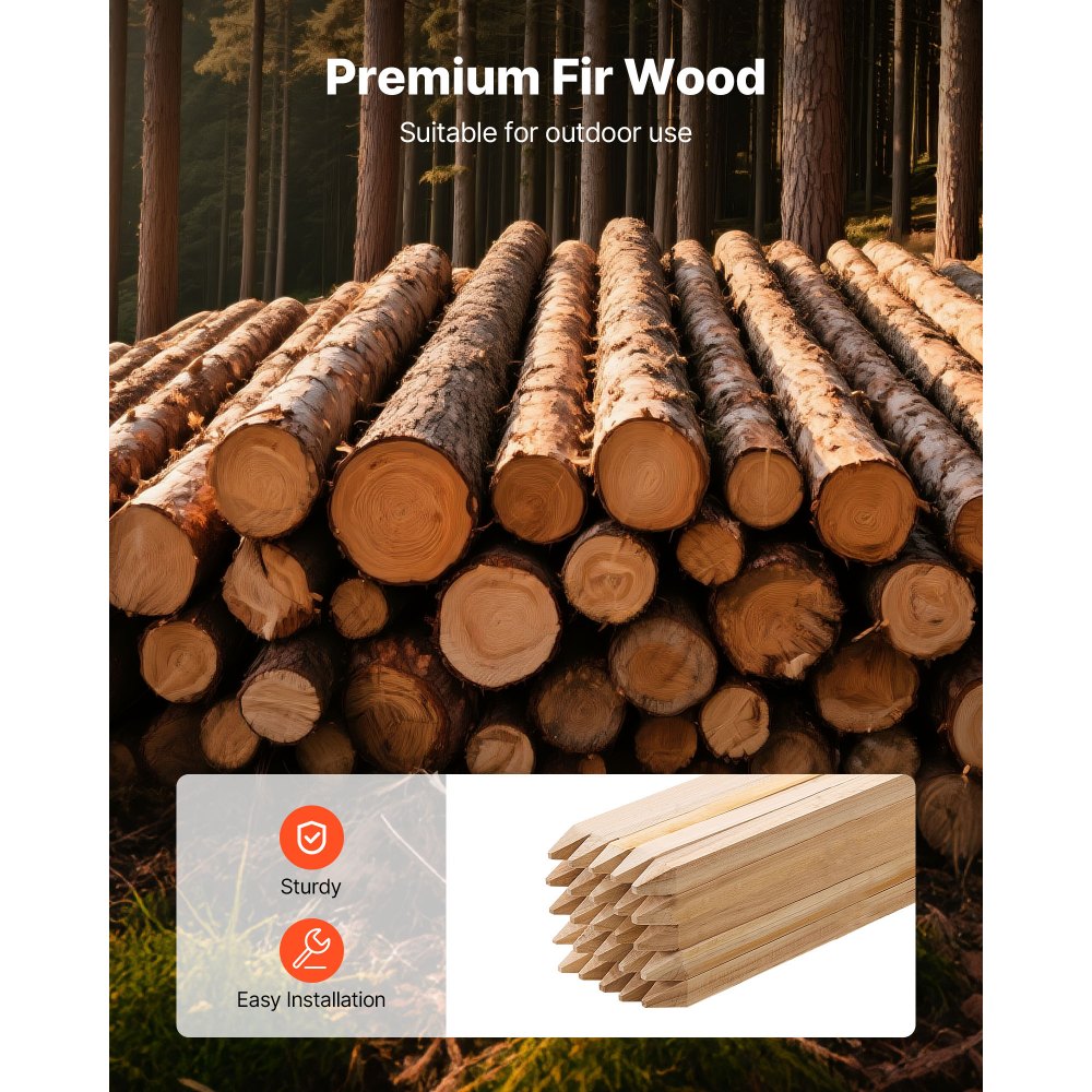 VEVOR Wooden Garden Stakes, 25 Pcs 36x0.75x0.75 in Survey Grading Stakes, Garden Ground Stake with Sharp Point, Fir