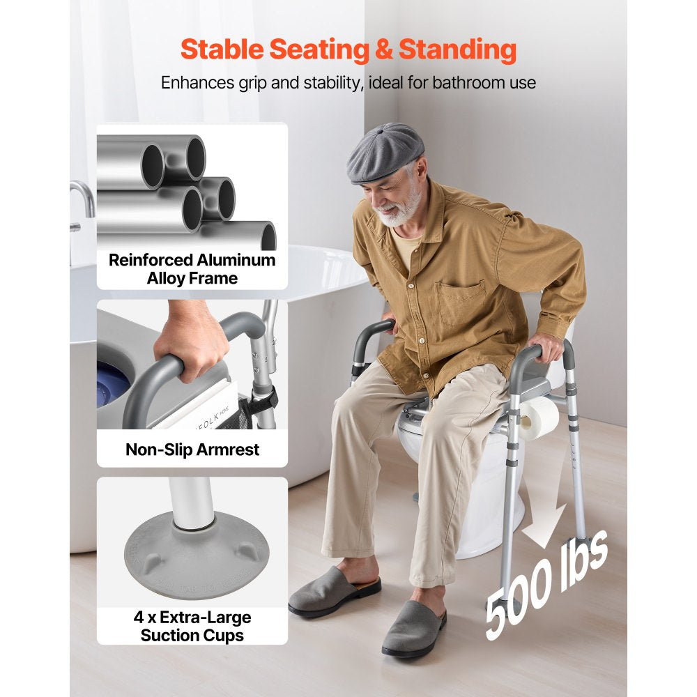 VEVOR Bedside Commode Chair, 500 lbs Capacity, 4-in-1 Portable Toilet and Raised Toilet Seat with Padded Seat &