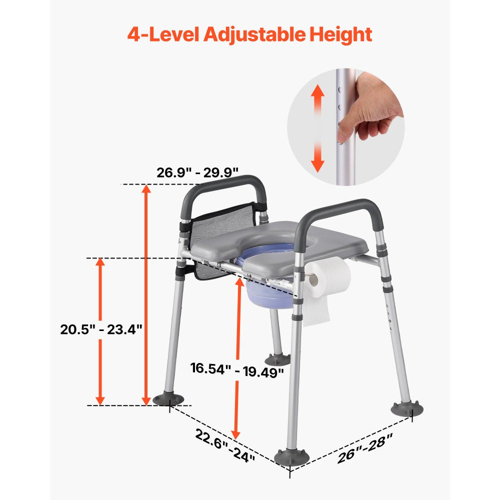 VEVOR Bedside Commode Chair, 500 lbs Capacity, 4-in-1 Portable Toilet and Raised Toilet Seat with Padded Seat &