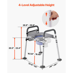VEVOR Bedside Commode Chair, 500 lbs Capacity, 4-in-1 Portable Toilet and Raised Toilet Seat with Padded Seat &