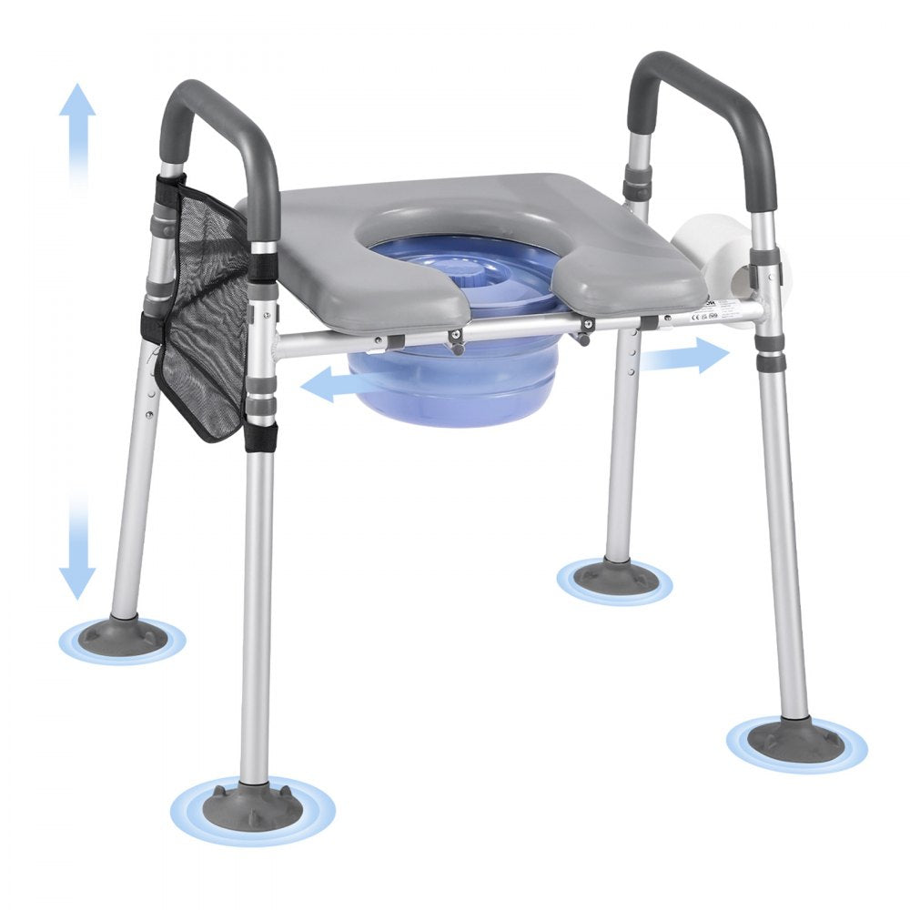 VEVOR Bedside Commode Chair, 500 lbs Capacity, 4-in-1 Portable Toilet and Raised Toilet Seat with Padded Seat &