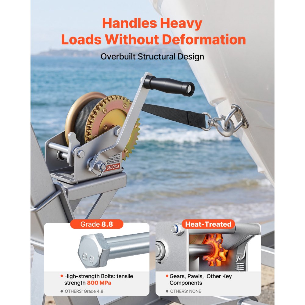 VEVOR Boat Winch, 1600 lbs Hand Winch, Heavy Duty Manual Rope Crank, Portable Two-Way Ratchet, 4: 1 Gear Ratio, Easy