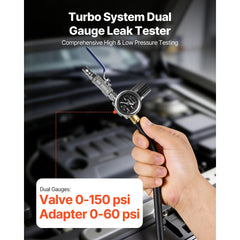 VEVOR Turbo Boost Leak Tester Kit, Compatible with 3"/3.5"/4" Pipe, 0-150 PSI Valve Gauge & 0-60 PSI Adapter Gauge