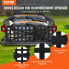 VEVOR Tailgate Net, 54 in x 18 in, Heavy Duty Cargo Net for Truck Bed with 4 Adjustable Telescopic Straps