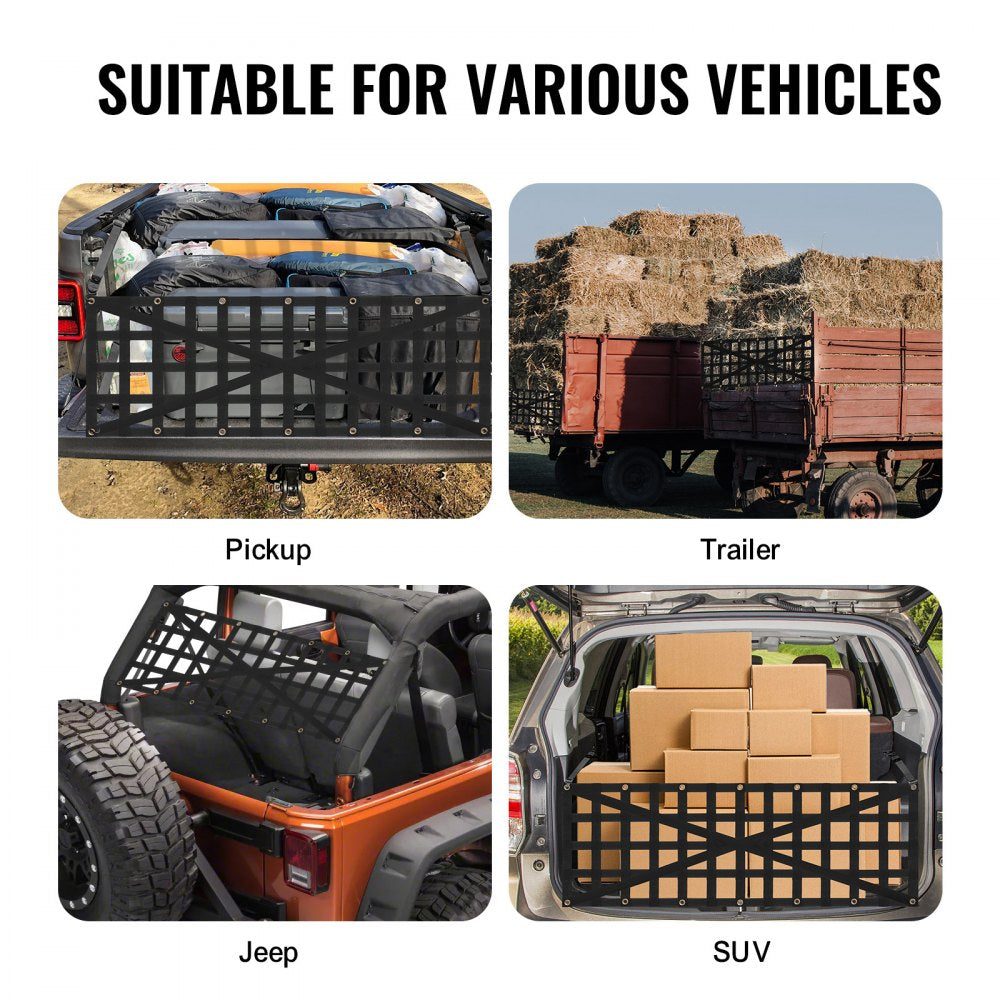 VEVOR Tailgate Net, 54 in x 18 in, Heavy Duty Cargo Net for Truck Bed with 4 Adjustable Telescopic Straps