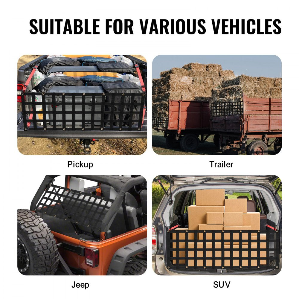 VEVOR Tailgate Net, 54 in x 18 in, Heavy Duty Cargo Net for Truck Bed with 4 Adjustable Telescopic Straps, Extendable &
