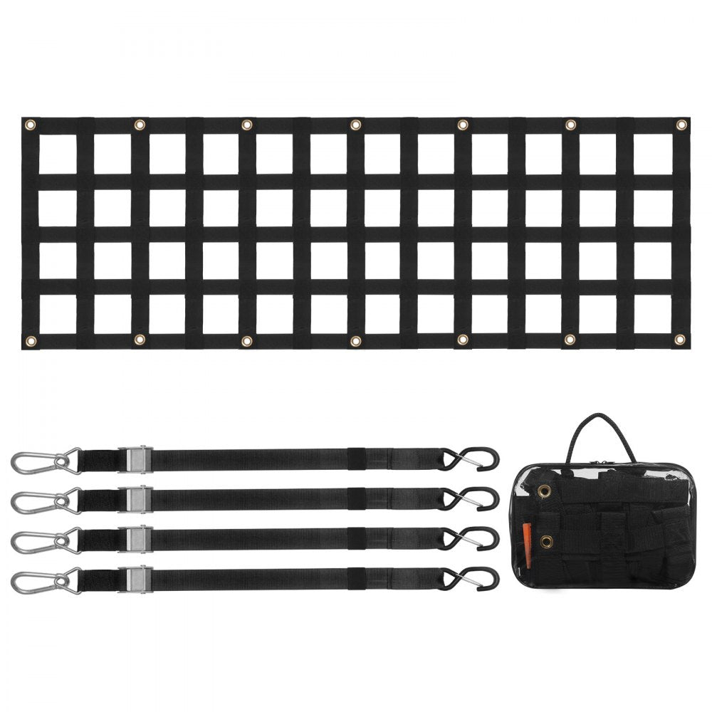 VEVOR Tailgate Net, 60 in x 18 in, Heavy Duty Cargo Net for Truck Bed with 4 Adjustable Telescopic Straps, Extendable &