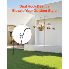 VEVOR Double Shepherds Hooks for Outdoor, 8 Pack 108 Inch Heavy Duty Bird Feeder Pole, 3/4 Inch Thick Garden Hooks for