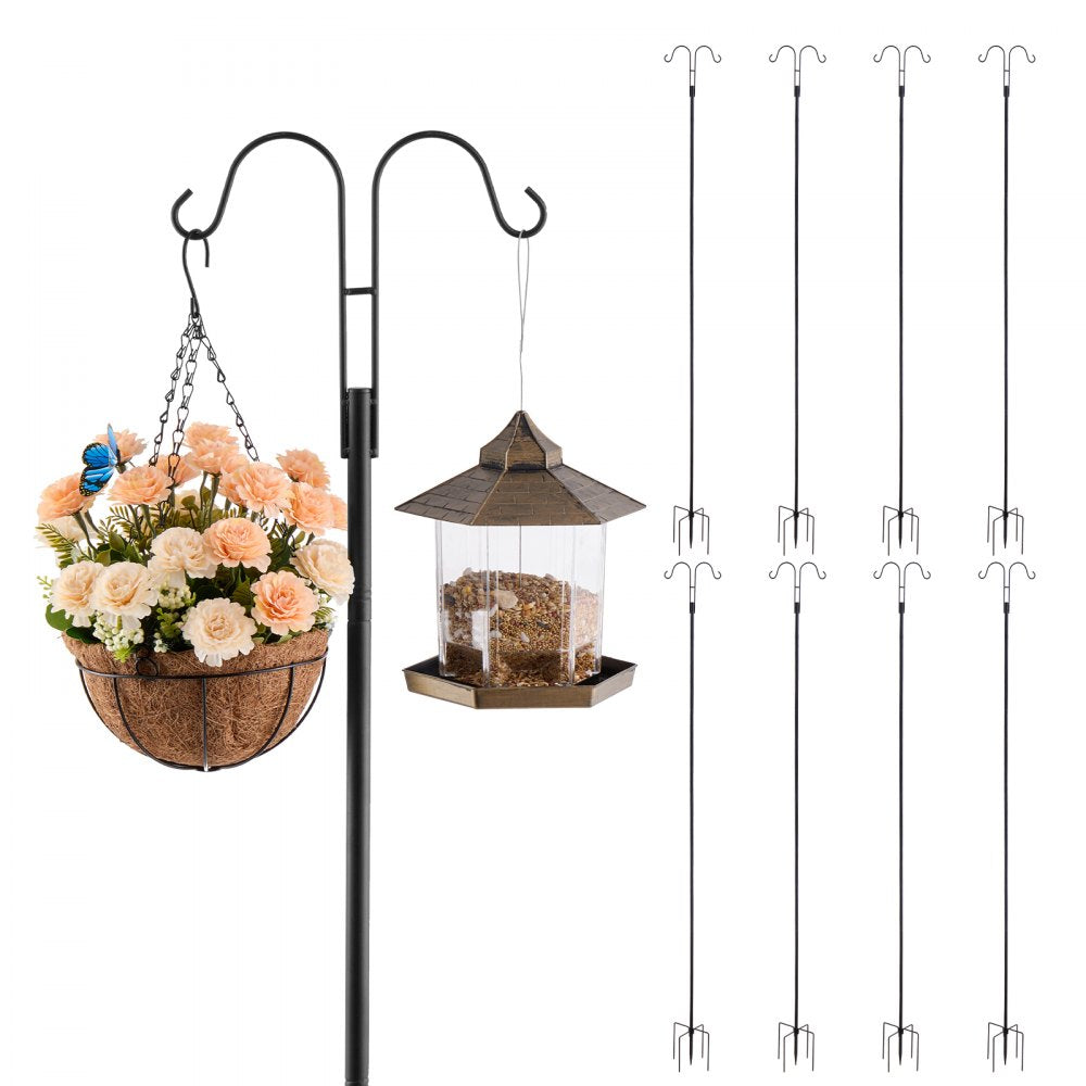 VEVOR Double Shepherds Hooks for Outdoor, 8 Pack 108 Inch Heavy Duty Bird Feeder Pole, 3/4 Inch Thick Garden Hooks for