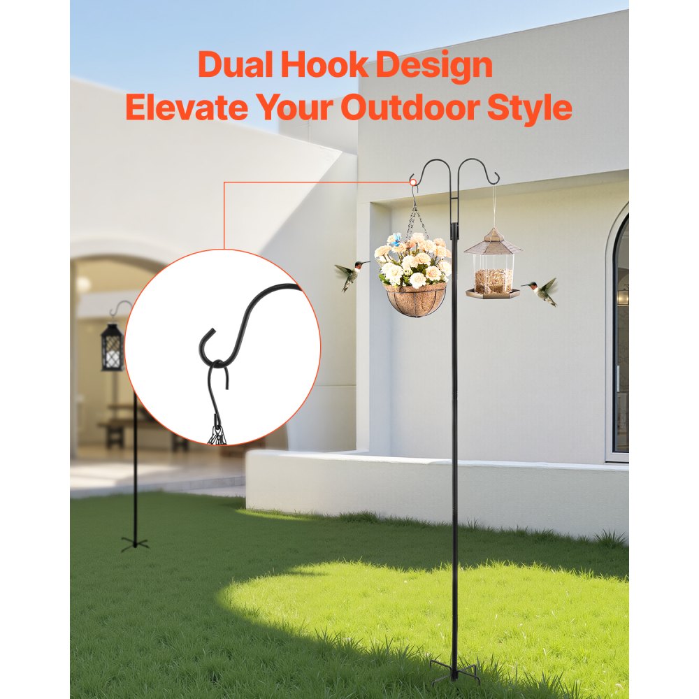 VEVOR Double Shepherds Hooks for Outdoor, 8 Pack 76 Inch Heavy Duty Bird Feeder Pole, 3/4 Inch Thick Garden Hooks for