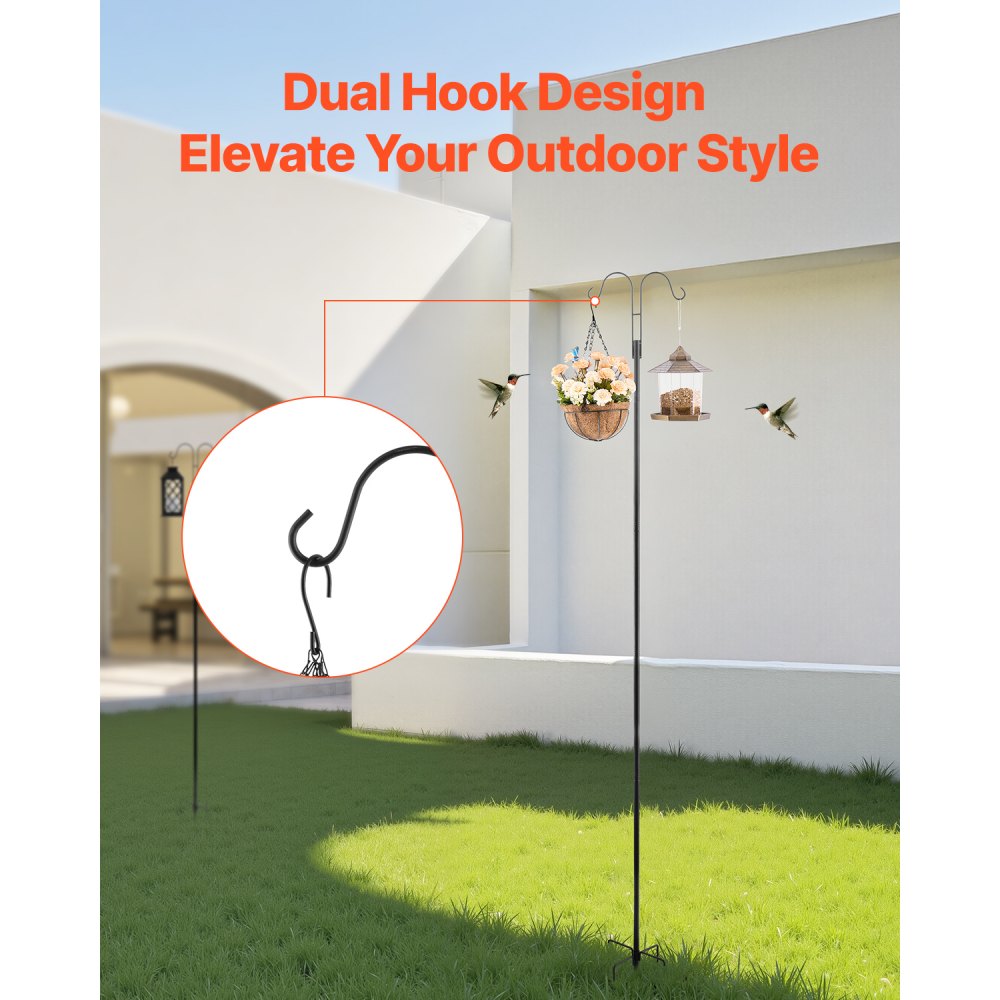 VEVOR Double Shepherds Hooks for Outdoor, 8 Pack 92 Inch Heavy Duty Bird Feeder Pole, 3/4 Inch Thick Garden Hooks for